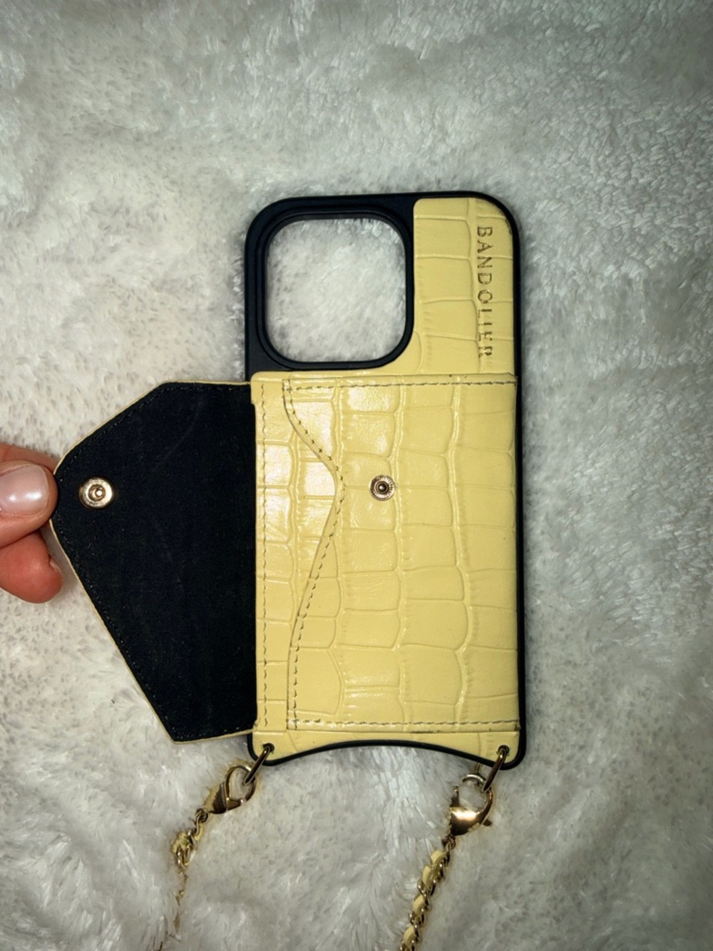 ✨ Bandolier ✨ Yellow Croc Embossed Wallet Chain Phone Case